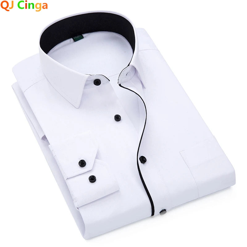 Black and White Patchwork Long Sleeve Shirt Men's Business Office Cotton Shirt Sky Blue Slim Fit Camisa/Chemise S-5XL