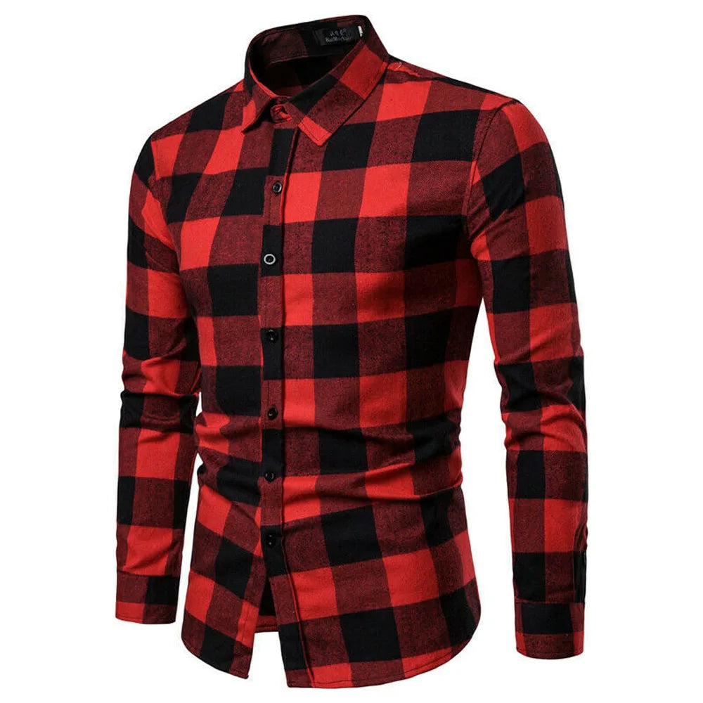 Men's Plaid Long Sleeve Shirts Business Dress Shirt Tops Slim Fit Formal Shirts