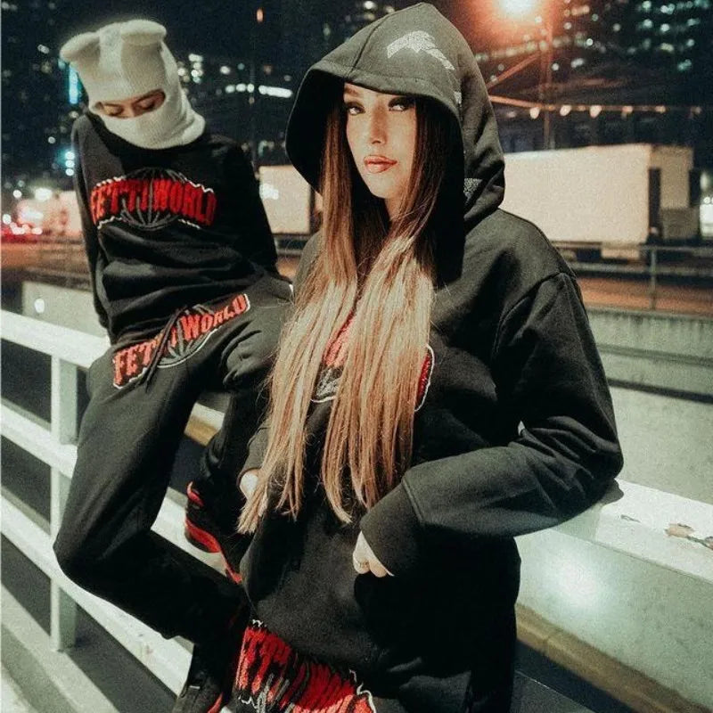 High Street Harajuku Punk Graphic Embroidery Y2K Hoodie Sweatshirt Gothic Oversized Hip Hop Jacket Top Casual pullover Women Men