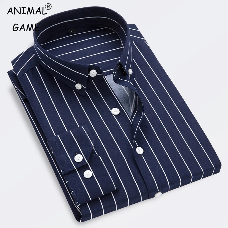 New Men's Striped Shirt Solid Casual Long Sleeve Slim Fit Korean Edition Business Formal Laydown Shirt