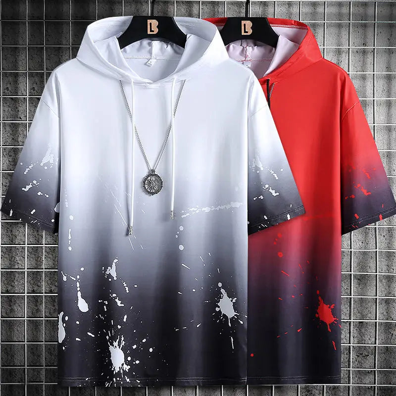 Summer Men's Hoodies Hip Hop Fashion Streetwear Short Sleeve Sweatshirt Men Casual Men Clothed Harajuku Splash ink Hoodies Men