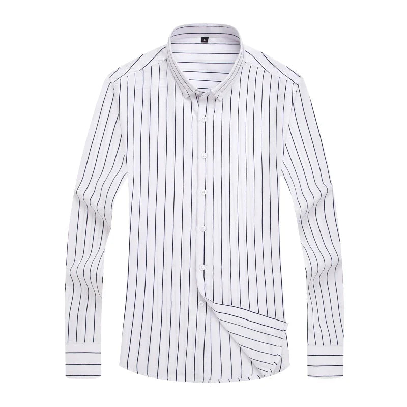 New Men's Striped Shirt Solid Casual Long Sleeve Slim Fit Korean Edition Business Formal Laydown Shirt