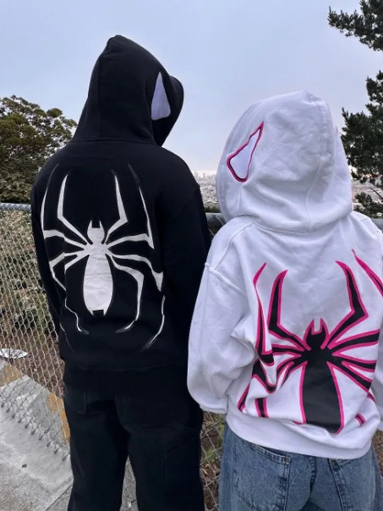 Y2k Emo Women Streetwear Hoodie Spider Punk Zip Up Hoodies Graphic Oversized Sweatshirt Gothic Harajuku Kpop Alt Men Clothes