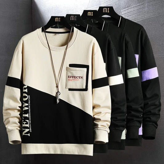 Harajuku Sweatshirt Men Fashion Clothing Streetwear Hip Hop Patchwork Sweatshirts Casual Clothes For Men 2024 Brand New